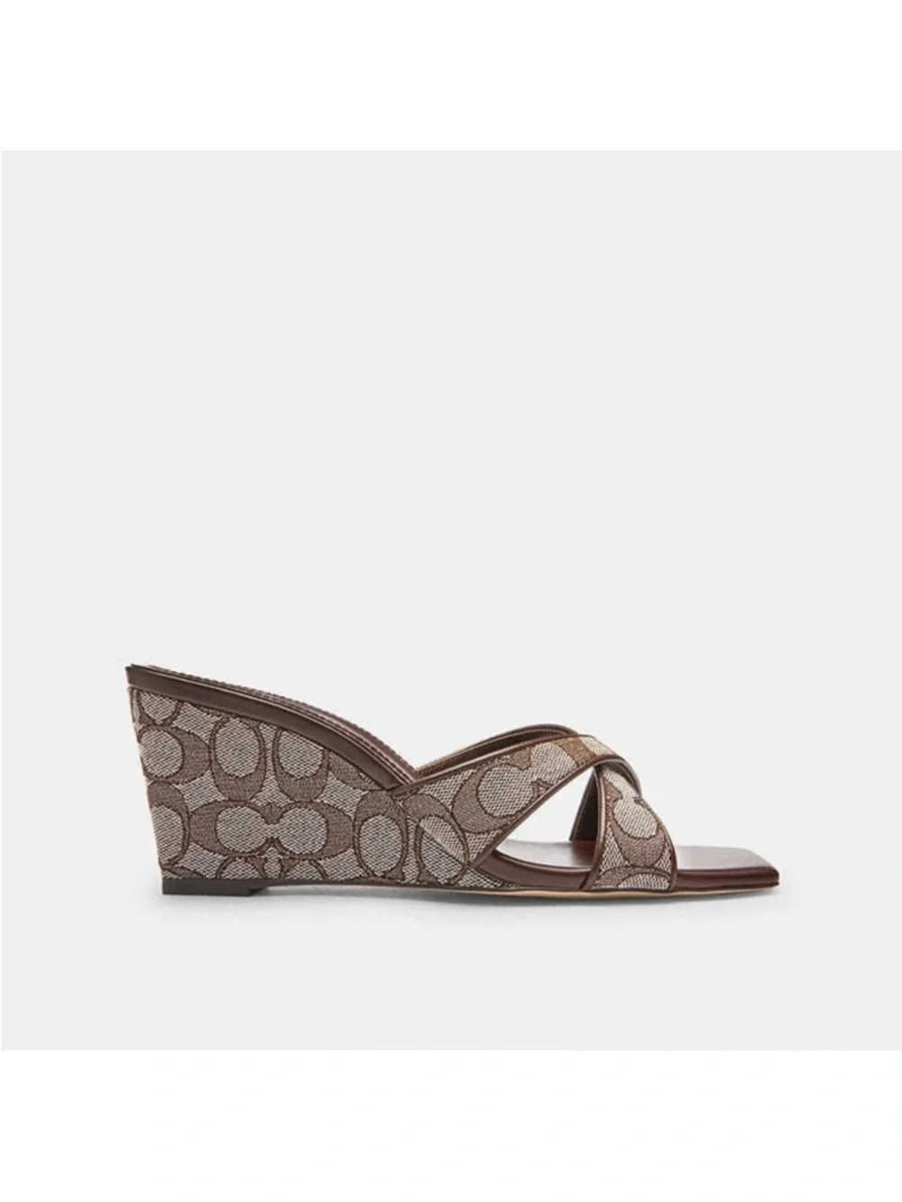 Coach Brown Signature Canvas Wedge Sandals - Picture 1 of 6